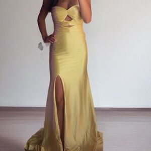 Strapless Yellow Beaded Prom Dress